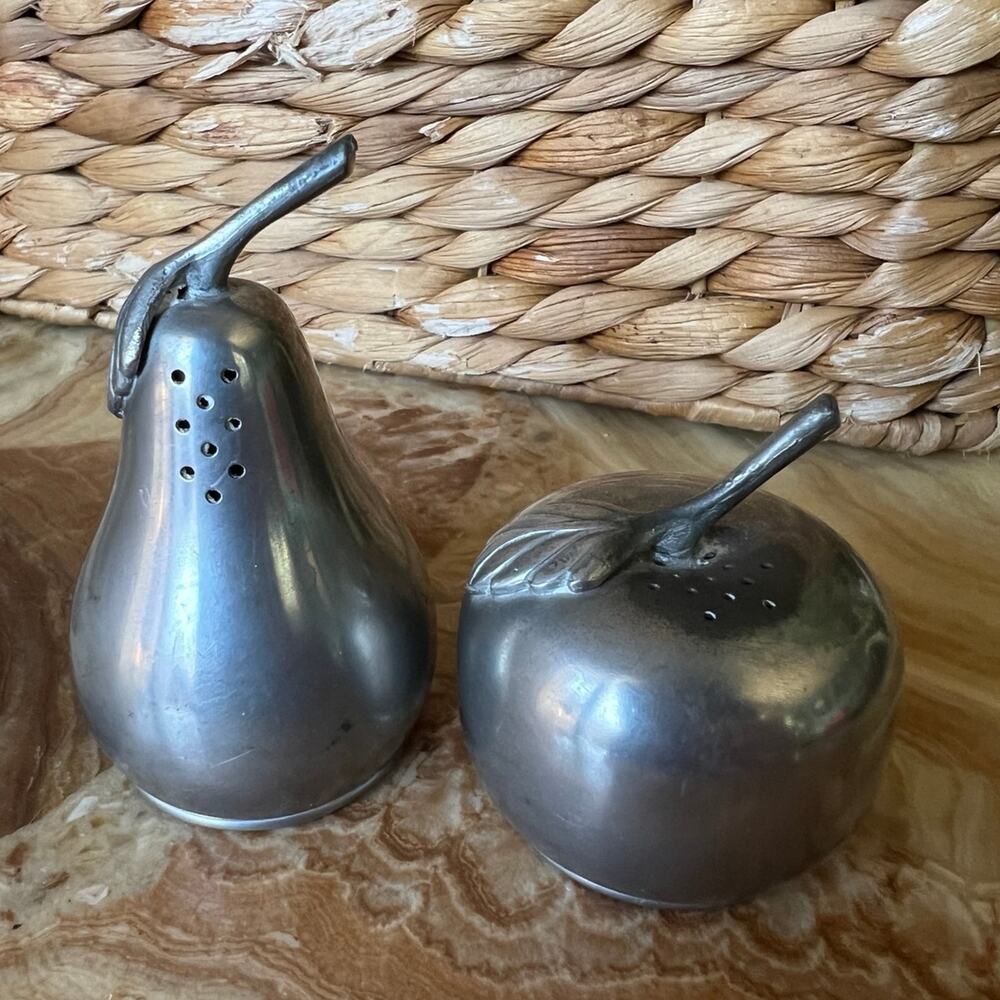 Pewter Apple and pear salt and pepper shakers